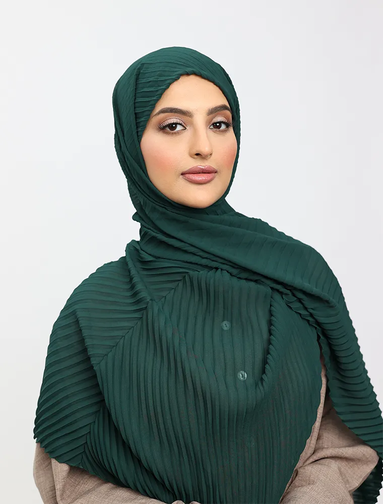 Green Pleated Chiffon Hijab